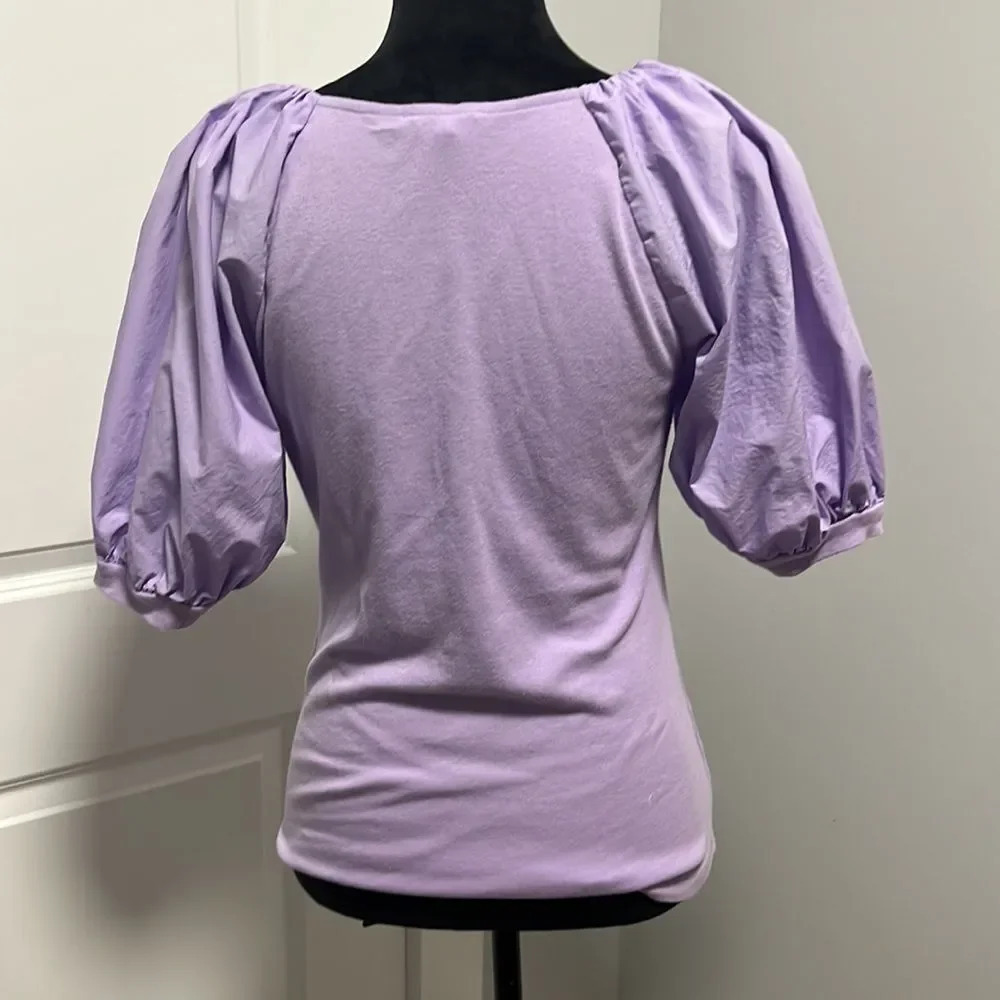a loves a Women's Purple Stretchy Soft Top Puffy Sleeves Blouse size M - Picture 3 of 5